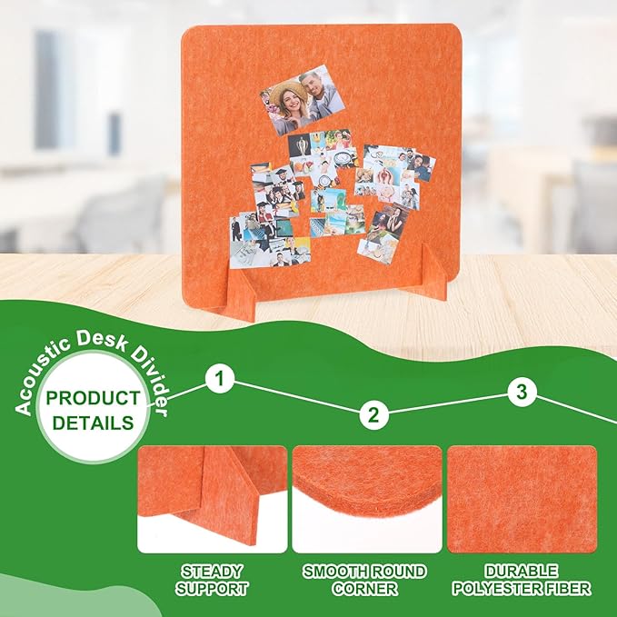 PATIKIL Desk Divider, 2 Set 24 x 24 Inch Acoustic Freestanding Desk Divider Desk Privacy Panel with 4 Pcs Support Feet for Library Office Workstation, Orange