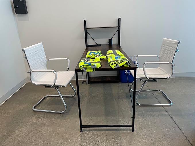 Office Guest Chairs Reception Chairs Waiting Room Chairs Set of 2 Conference Room Chair with Mid Back, Modern PU Leather Desk Chair, White