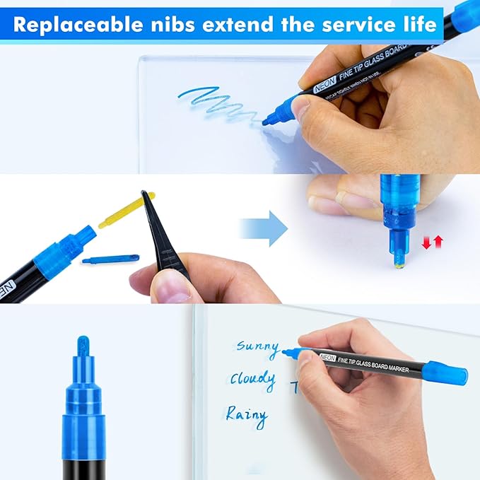 maxtek Neon Dry Erase Markers Fine Tip,Liquid Chalk Markers for Chalkboard,LED Note Board,Acrylic,First Day of School Board,Glass,Windows,1mm Fine Point,Assorted Colors,9 Count