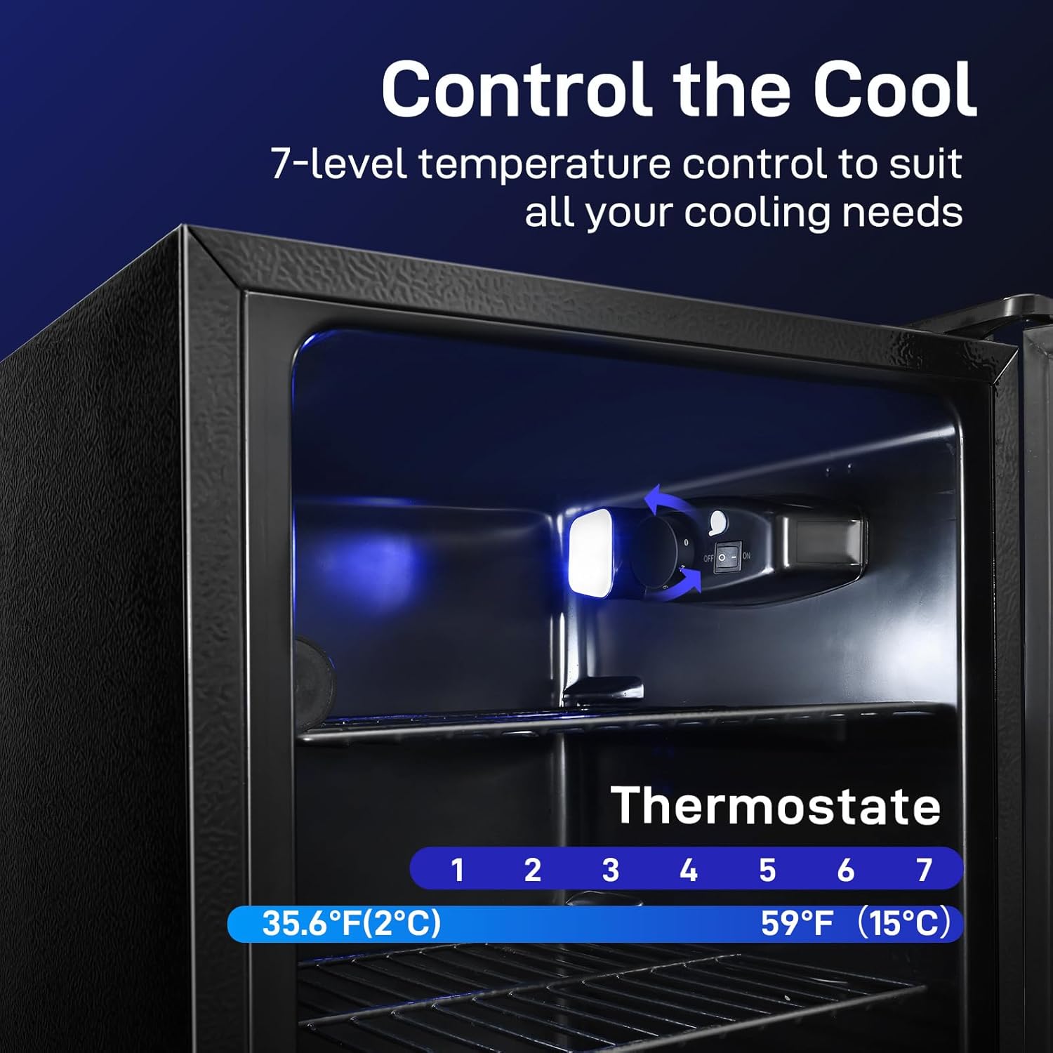 2.6 Cu.Ft Beverage Refrigerator and Cooler, Fridge with Tempered Glass Door, 126 Cans Wine Drink Beer Fridge for Office Bedroom Bar, 7 Level Temperatures, Adjustable Shelves