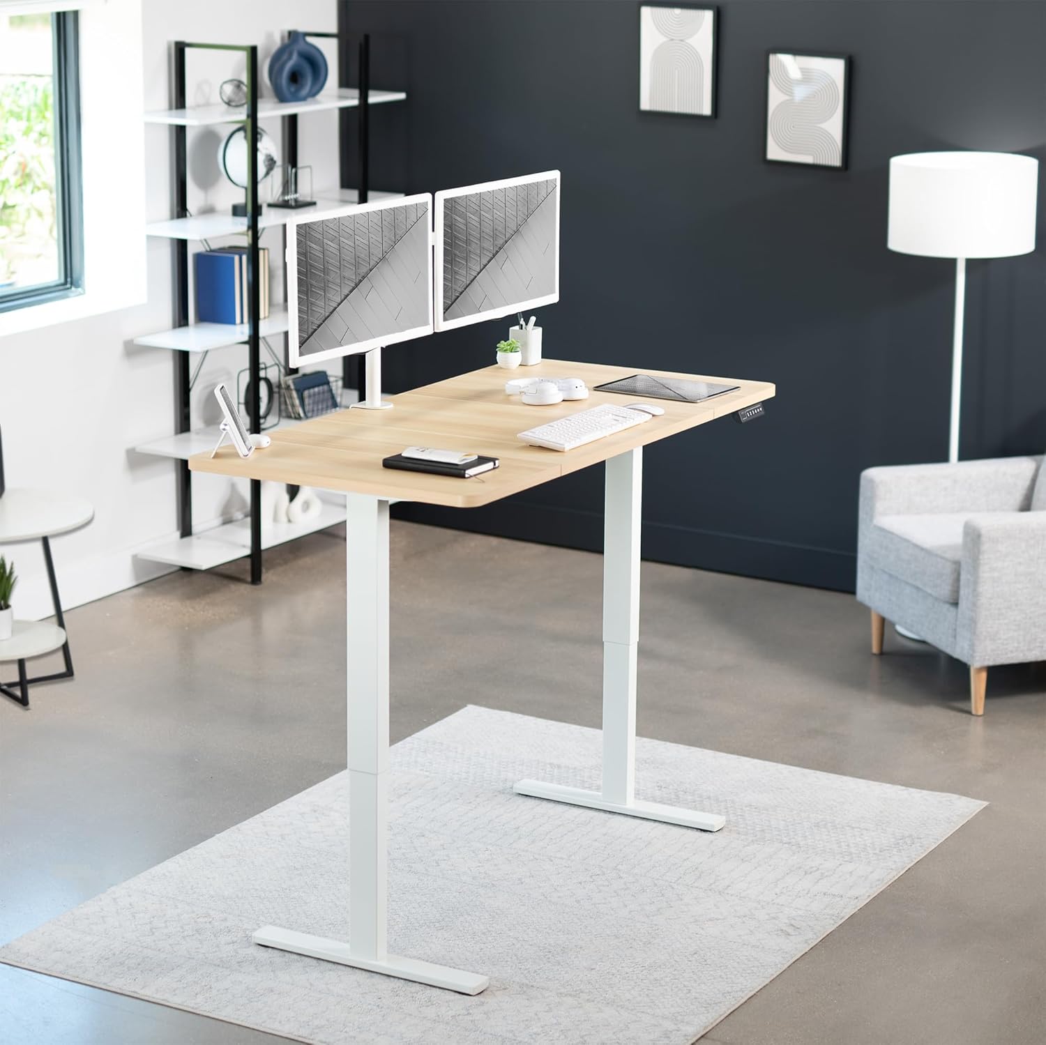 VIVO Electric 60 x 30 in Standing Desk, Memory Height Adjustment, 1B Series, Light Wood Top White Frame, DESK-KIT-1W6C-30