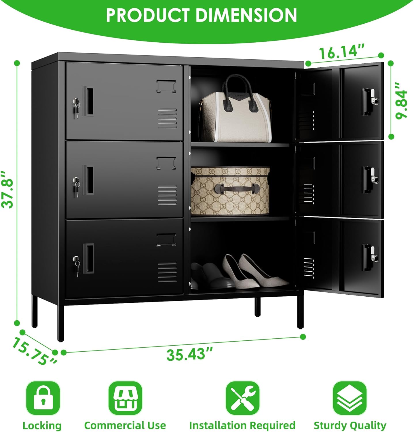 SUPEER 6 Doors Metal Storage Locker with Card Slot,Metal Locker for Employees with Keys and Ventilation Holes,Suitable for Office, Home, Bank, School,Gym,Requires Installation,Black