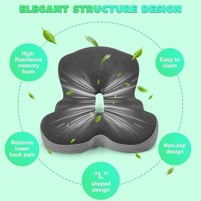 Buttocks Cushion for Office Chair Memory Foam Seat Pad for Butt Support Tailbone Relief Ergonomic Chair Cushion for Home Car Travel or Work (Army Green)