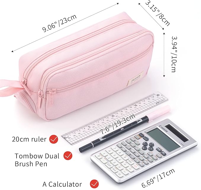 HVOMO Large Pencil Case High Capacity Holder Box Storage bag Desk Organizer Marker Pouch Pen For Middle School Office College Adult Girl and Boy(Pink)
