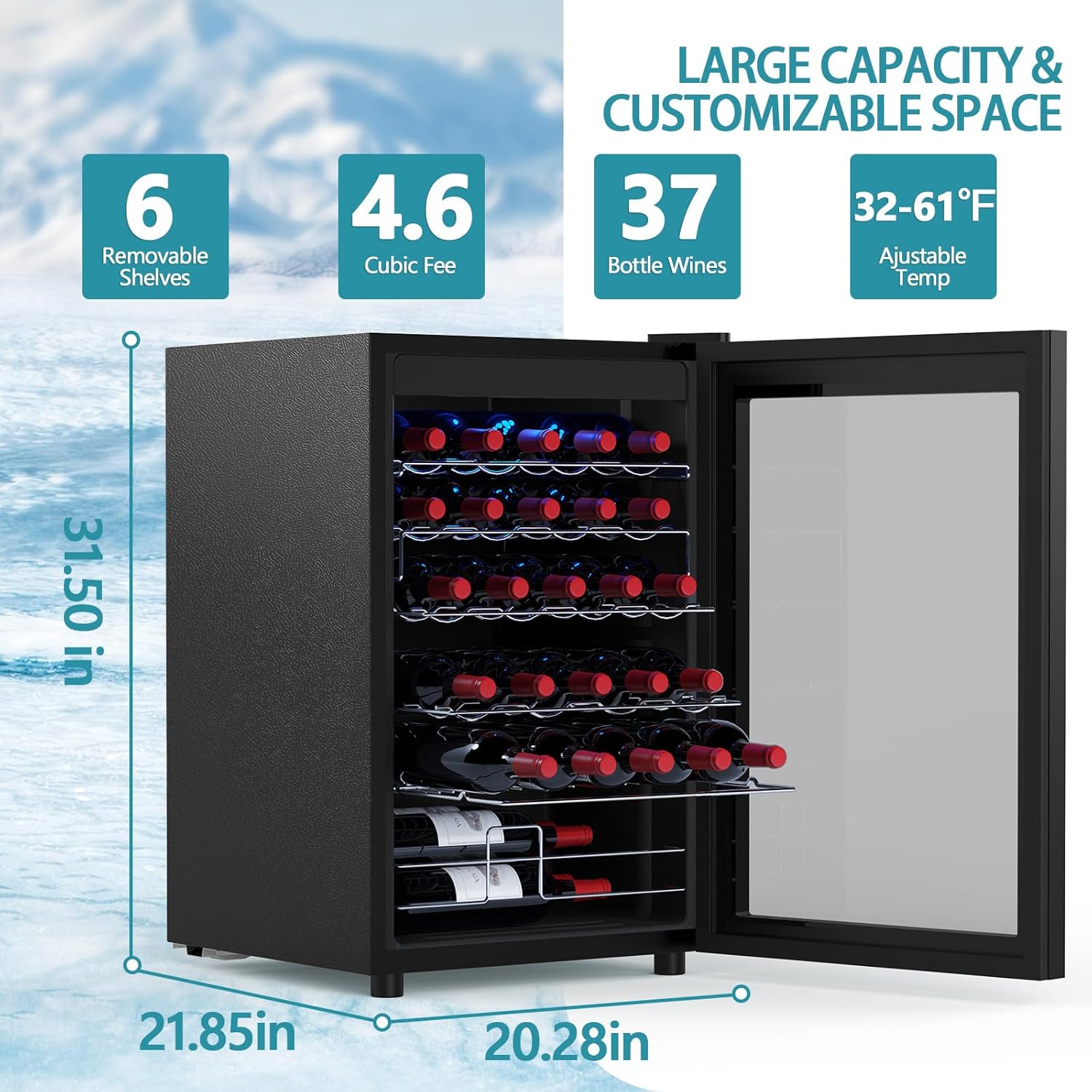 COWSAR 37 Bottle Wine Fridge, ETL Approved Freestanding Beverage Refrigerator with Smart Temp Control, 4.45 Cu.Ft. Mini Fridge Wine Cooler with Child Lock& Wavy Wire Shelves for Kitchen Bar, Black