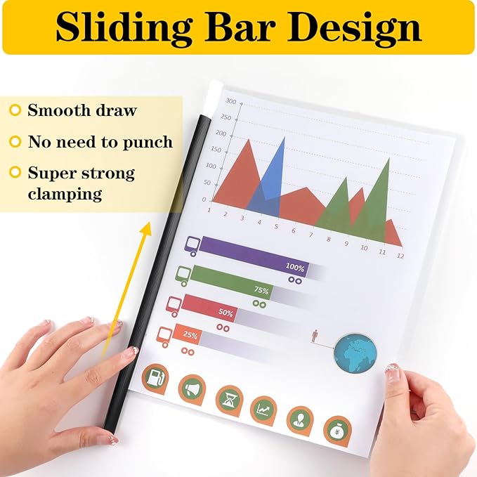 Report Covers with Sliding Bar, Clear Report Covers for A4 and Letter Size Paper, Resume Covers Presentation Folders File Document Binder for School Business, 70 Sheet Capacity