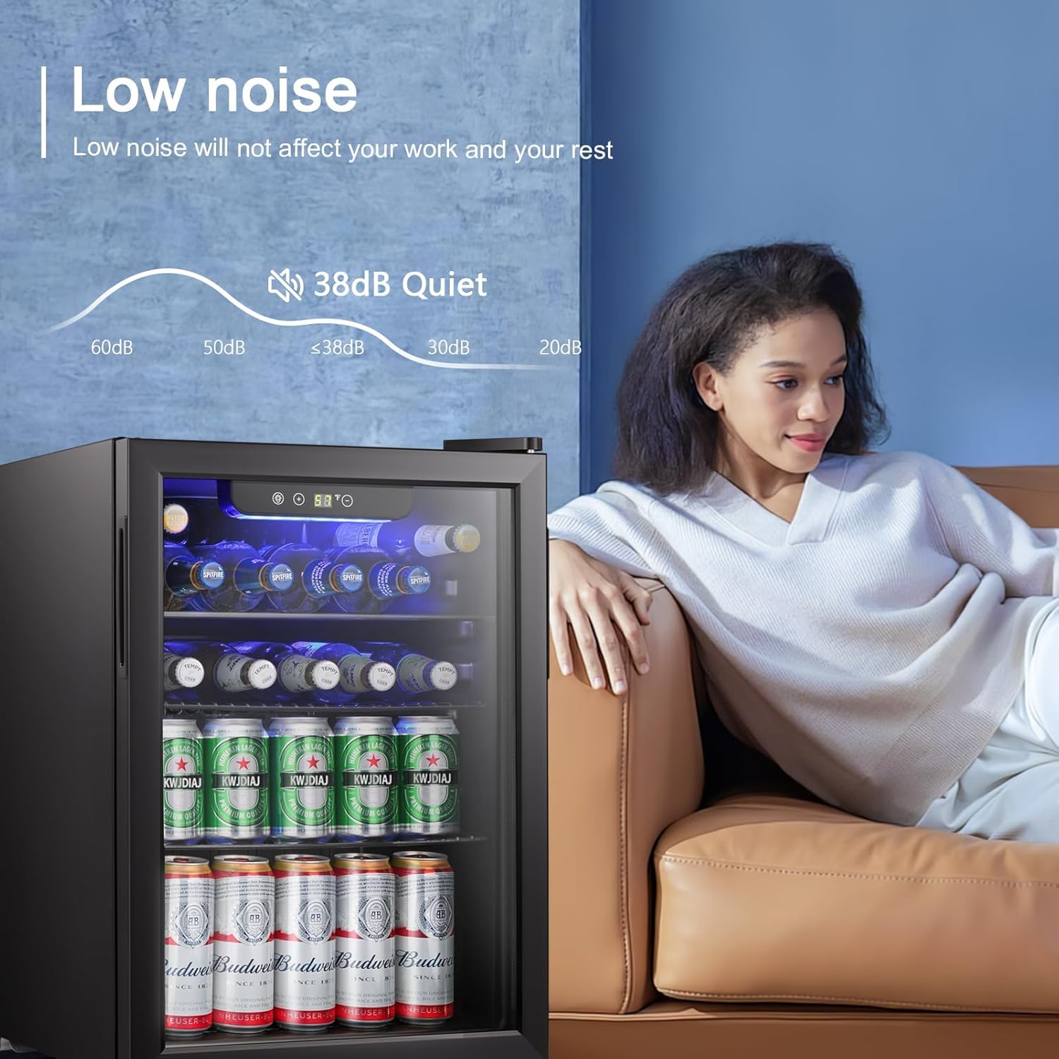 Antarctic Star Beverage Refrigerator Cooler-85 Can Mini Fridge Glass Door for Soda Beer Wine Stainless Steel Glass Door Small Drink Dispenser Digital Display for Home, Office Bar,2.6cu.ft