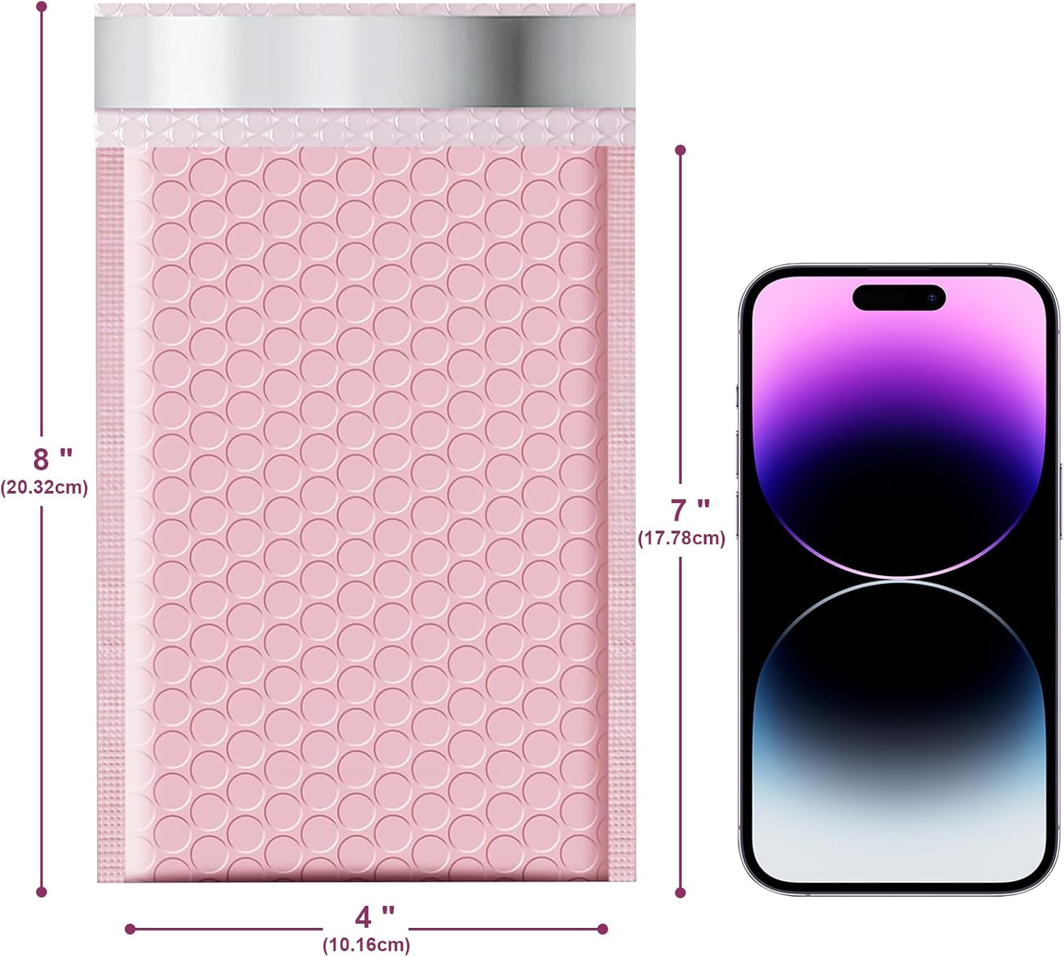 Poly Bubble Mailers 4x8 Padded Envelopes #000 50pcs, Self Seal Shipping Envelopes Padded Packaging for Small Business (Pink)