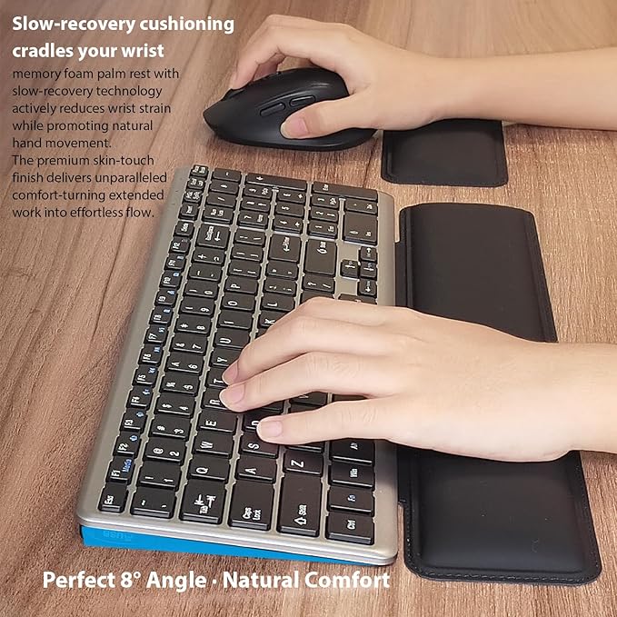 Wireless Keyboard and Mouse Combo with Keyboard Mouse Wrist Rest Pad - Ergonomic Design for Typing Pain Relief, Desk Pads Support Hand and Arm, 2.4G Stable Connection,Adjustable DPI