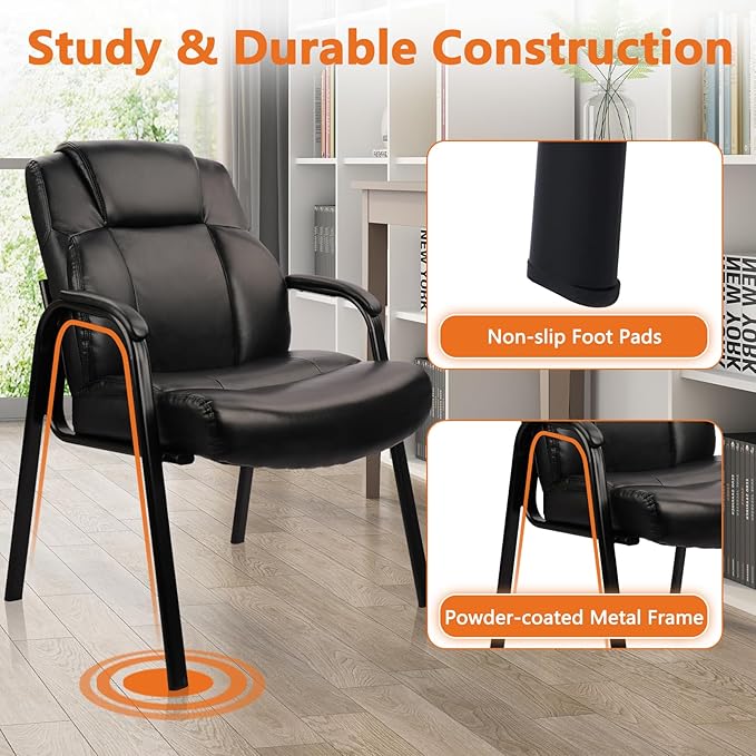 CLATINA Big & Tall 500 lb. Guest Chair, Leather Reception Chairs with Padded Arm Rest for Waiting Room Office Home and Meeting Conference-Black, 8 Pack