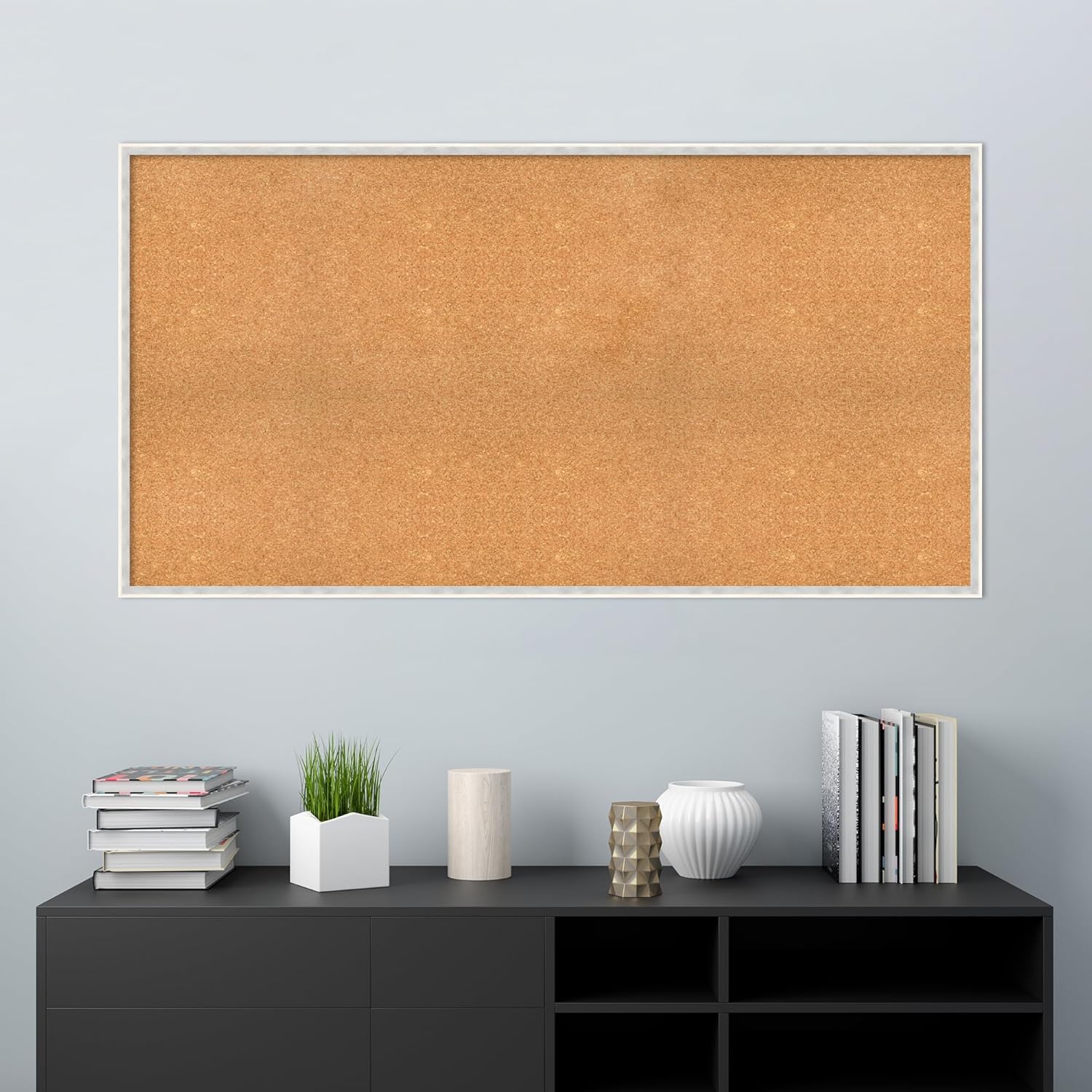 Amanti Art Natural Cork Board for Wall, 31x59 Vision Board with White Frame, Oversize Corkboard Office Decor for Home Organization, Modern Corkboard Pinboard to Display Items for Home Organization in