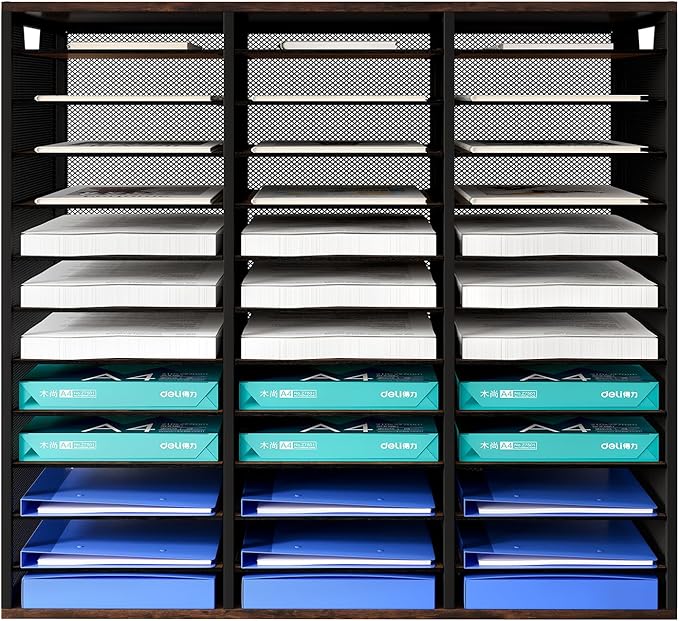 PAG Mass Mail Sorter - Adjustable Mail Holder, Countertop Literature Organizer, Student Mailbox for Classroom, Desktop Bill Paper Organizer for Office Home School, 36 Compartments, Brown