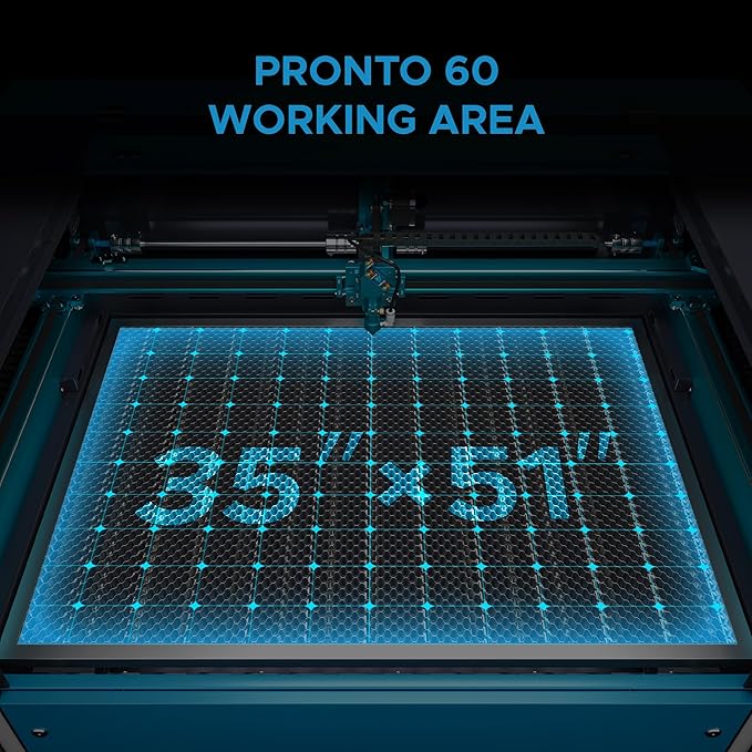 OMTech Pronto 130W CO2 Laser Engraver with Water Chiller | 51" × 35" Laser Cutting Machine with Autofocus | 2-Way Pass, Air Assist, Red Dot Pointer | Ideal for Wood, Glass, Acrylic, and More