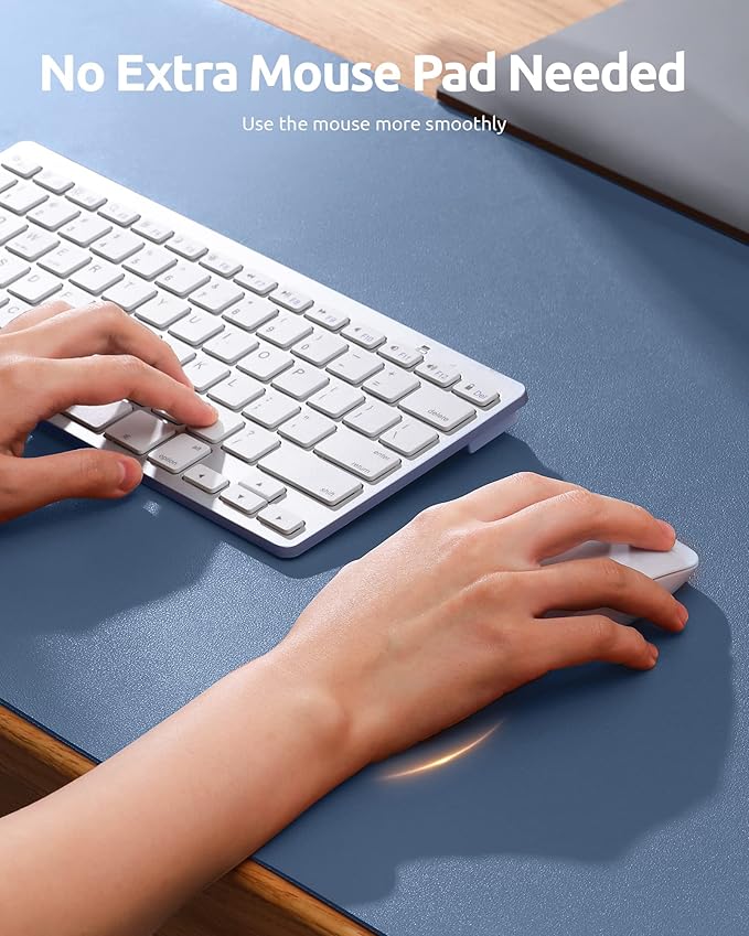 YSAGi Leather Desk Protector, Office Mat, Large Mouse Pad, Non-Slip PU Leather Blotter, Laptop Desk, Waterproof Writing Pad for Office and Home (Blue, 31.5" x 15.8")