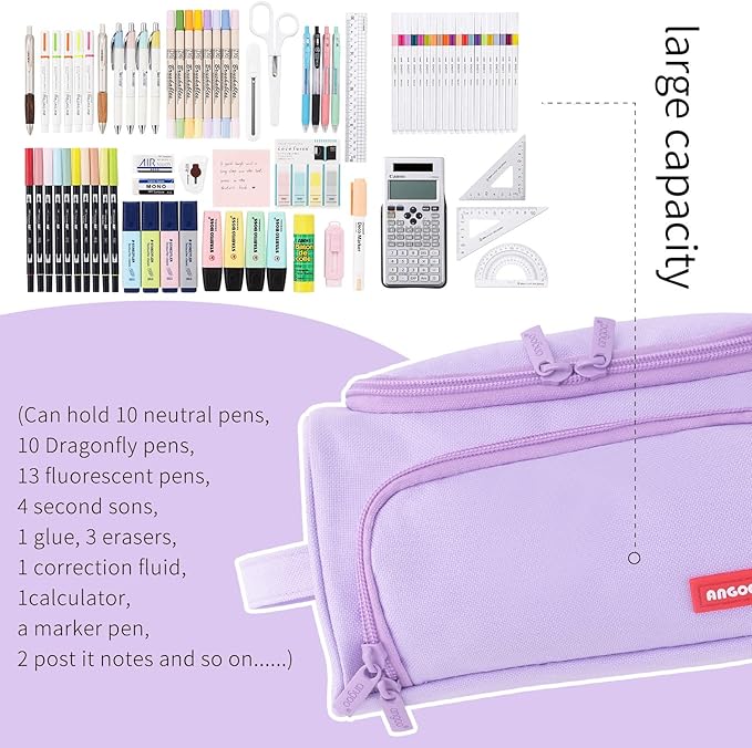 HVOMO Big Capacity Pencil Case High Large Storage Pouch Marker Pen Case Travel Simple Stationery Bag School College Office Organizer for Teens Girls Adults Student(N Purple)