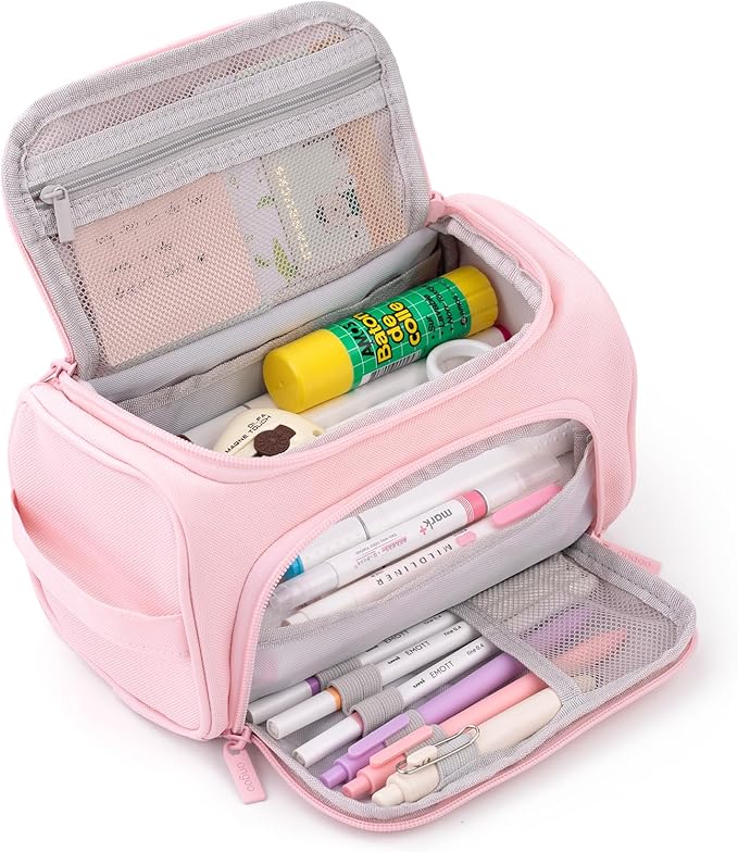 HVOMO Big Capacity Pencil Case High Large Storage Pouch Marker Pen Case Travel Simple Stationery Bag School College Office Organizer for Teens Girls Adults Student(Pink)