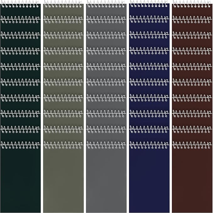 Teling 50 Pieces Spiral Memo Pads Bulk 3 x 5 Inch Small Note Pads Top Bound Lined College Ruled Paper Mini Notepad Pocket Spiral Notebooks for School Office Home Supplies, 75 Sheets (Dark Colors)