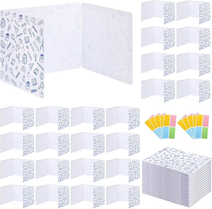 24 Pack Printing Privacy Floders for Student Desks - Durable Plastic Erasable - Testing Dividers for Classroom - Easy Clean Privacy Shields for Student - Includes Extra Labels White