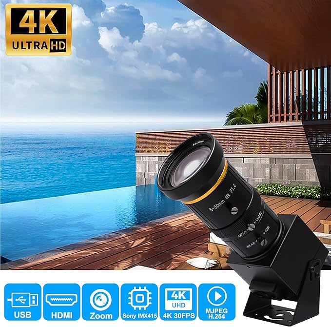 SVPRO HDMI Camera 4K USB Camera HD Streaming Webcam with 5-50mm Telephoto Zoom Manual Lens Industrial Camera CS Mount 10X Optical Zoom Camera for PC Computer,Laptop,Monitor,TV
