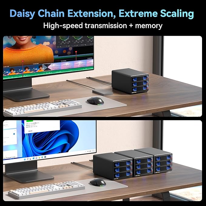 3 Bay Hard Drive Enclosure with Cooling Fan for 2.5“/3.5" SATA HDD/SSD with USB A/C 3.0, Support 60TB, Hot Swappable, Daisy Chain Expansion, Tool-Free HDD Enclosure, DAS(NO RAID/NAS)