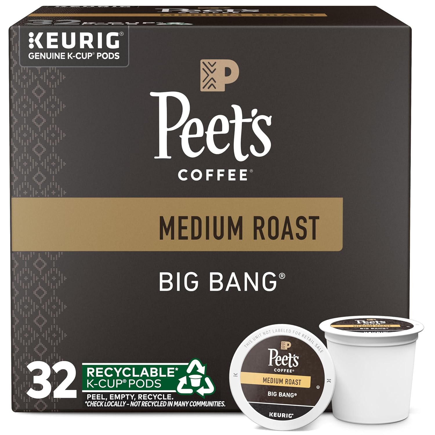 Peet's Coffee, Medium Roast Keurig K-Cup Pods - Big Bang, 32 Count (1 Box of 32 K-Cup Pods)