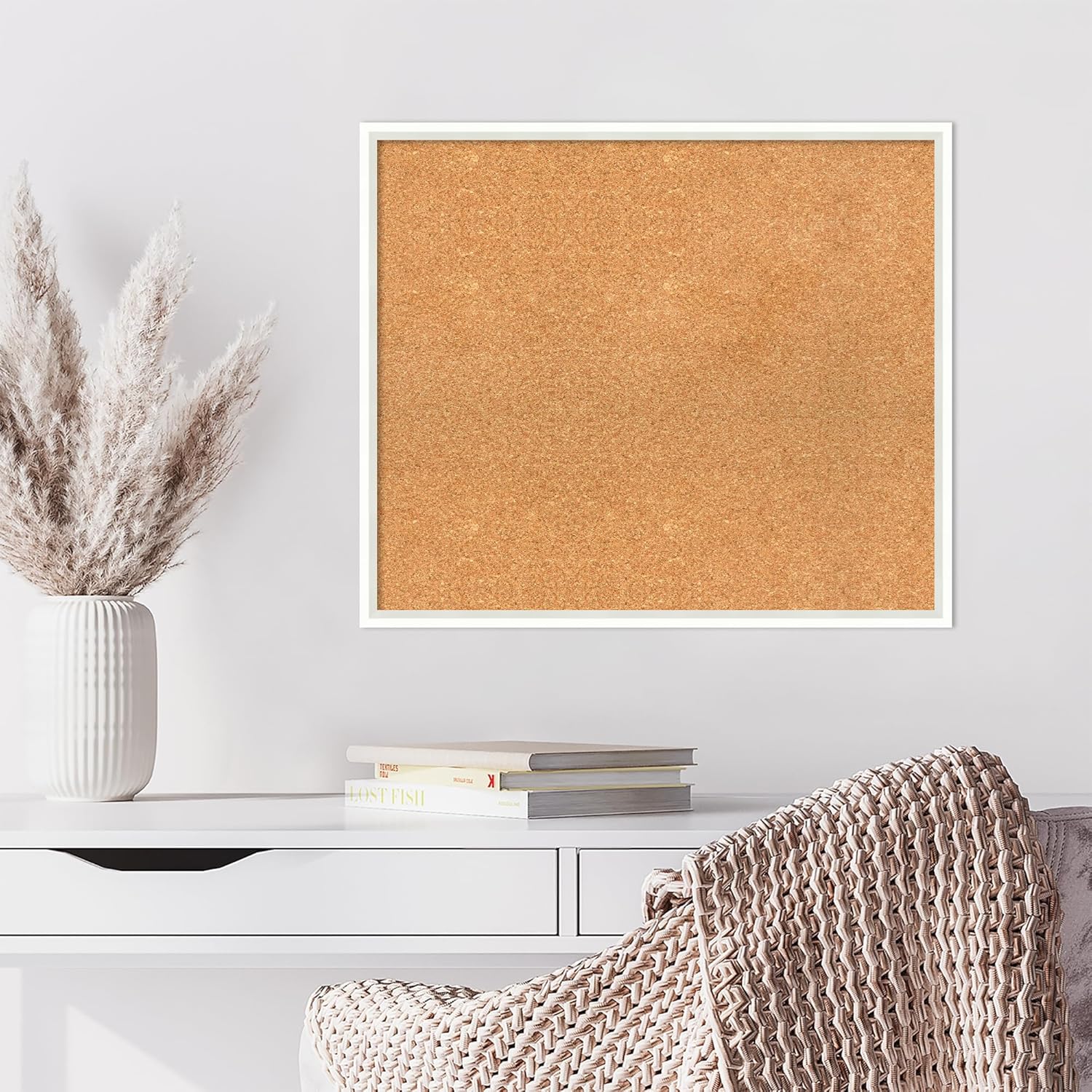 Amanti Art Natural Cork Board for Wall, 23x27 Vision Board with White Frame, Medium Corkboard Office Decor for Home Organization, Modern Corkboard Pinboard to Display Items for Home Organization in