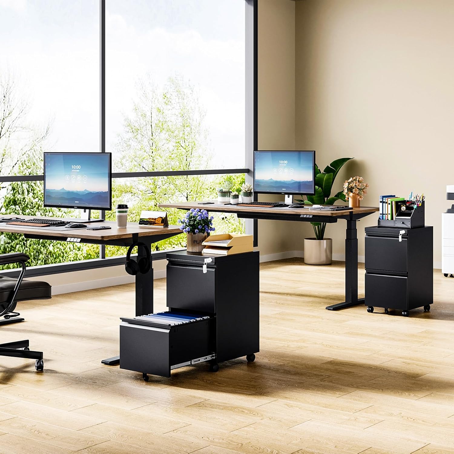 MIIIKO 2 Drawer File Cabinet on Wheels, Home Office Mobile File Drawers Under Desk, Filing Cabinets with Drawers for Legal/Letter/A4 File Folders(Black),Un-Assembled