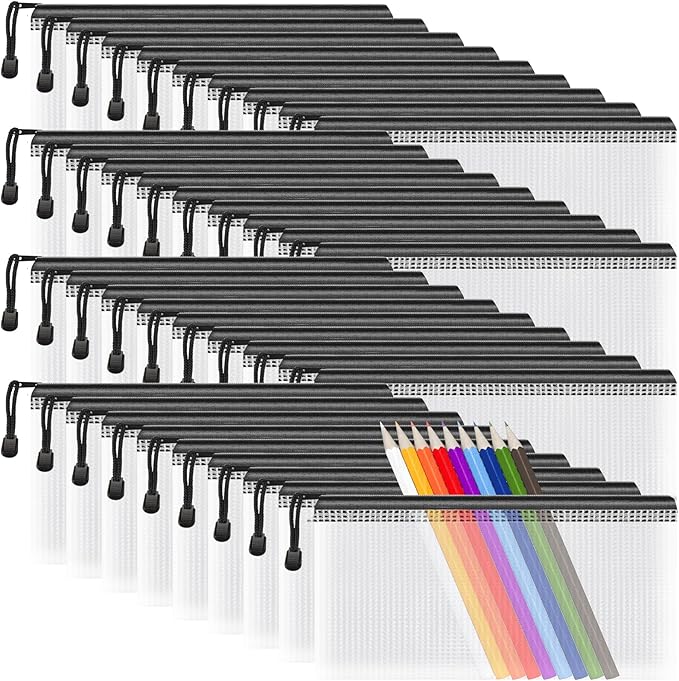 Umriox Pencil Pouches Bulk, 9.2 x 4.7 in (Black, 36 Packs), Mesh Zipper Pouch Pencil Case, Small Zipper Pouches for Bill Stationary Cosmetics Travel Storage