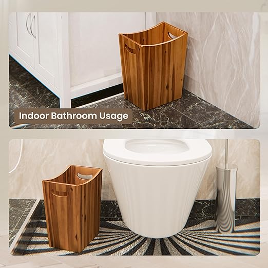 2 Gallon Acacia Wooden Bin, Wastebasket – Small Trash Can, Decorative Bathroom Trash Can, Waste Basket for Bedroom, Office Garbage Can, Wood Bathroom Accessories, Boho Bedroom Decor