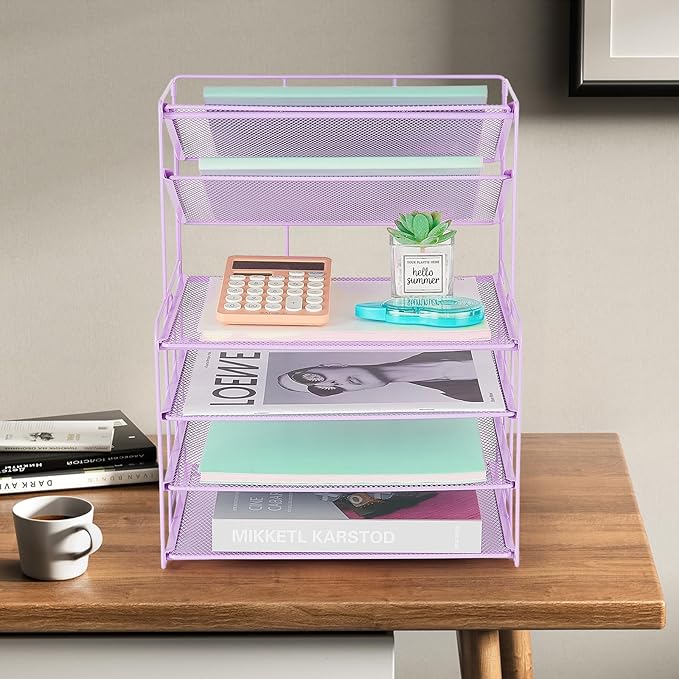 6-Tier Letter Tray Paper Organizer, Desk Organizers and Accessories, Desktop File Organizer, Office Desk Accessories for Office Supplies(Purple)