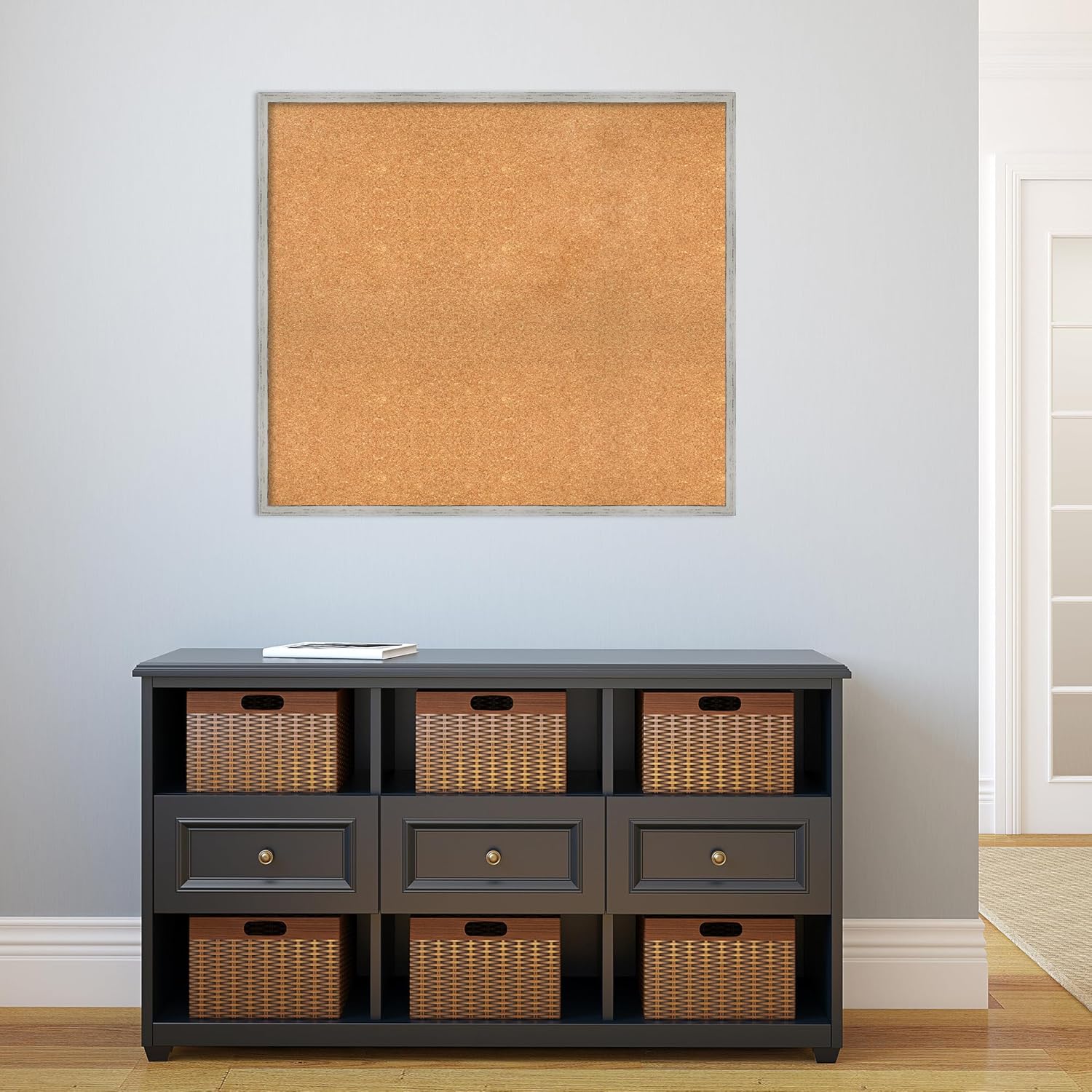 Amanti Art Natural Cork Board for Wall, 31x35 Vision Board with White Frame, Large Corkboard Office Decor for Home Organization, Cottage Corkboard Pinboard to Display Items for Home Organization in