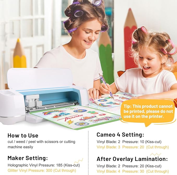 TECKWRAP Holographic Laminate Sheets for Stickers Self Adhesive Vinyl Laminating Sheets Holographic Sticker Paper Clear Vinyl for Inkjet Printer 8.26" x 11.69" A4 28 Sheets (Rainbow,Gem,Star, Sparkle)