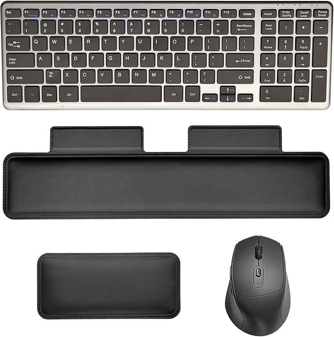 Wireless Keyboard and Mouse Combo with Keyboard Mouse Wrist Rest Pad - Ergonomic Design for Typing Pain Relief, Desk Pads Support Hand and Arm, 2.4G Stable Connection,Adjustable DPI