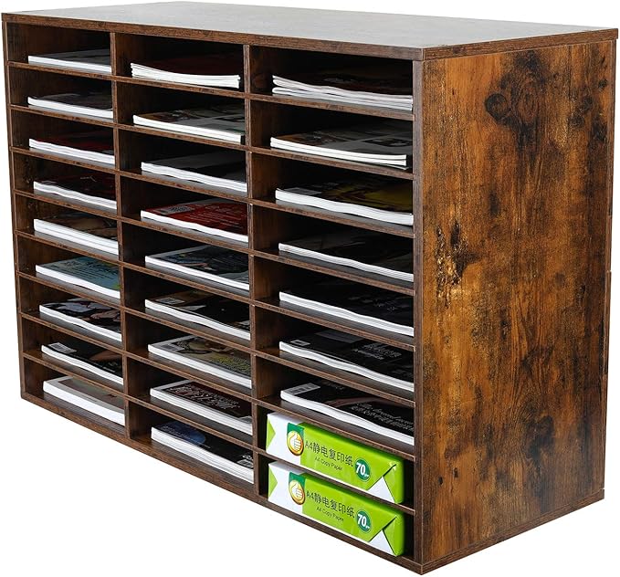 EasyPAG Mail Organizer Countertop, Wood Literature Organizer with Adjustable Shelves, Student Classroom Mailbox for School, Desktop Paper Sorter for Office Home, 27 Compartments, Archaize