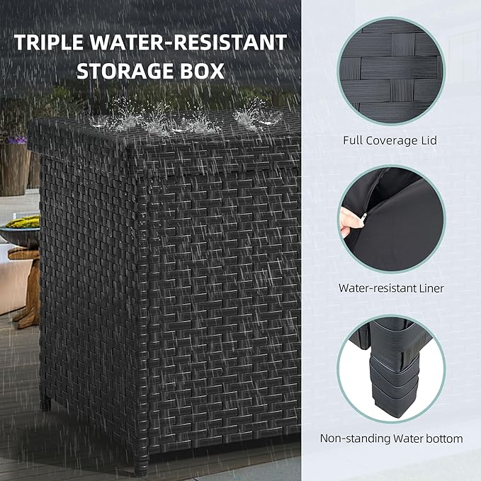 YITAHOME 260 Gallon Deck Box, XXL Wicker Outdoor Storage Box, Oversized Rattan Storage Cabinet for Patio Furniture, Cushions, Pool Storage and Garden Tools (Black)