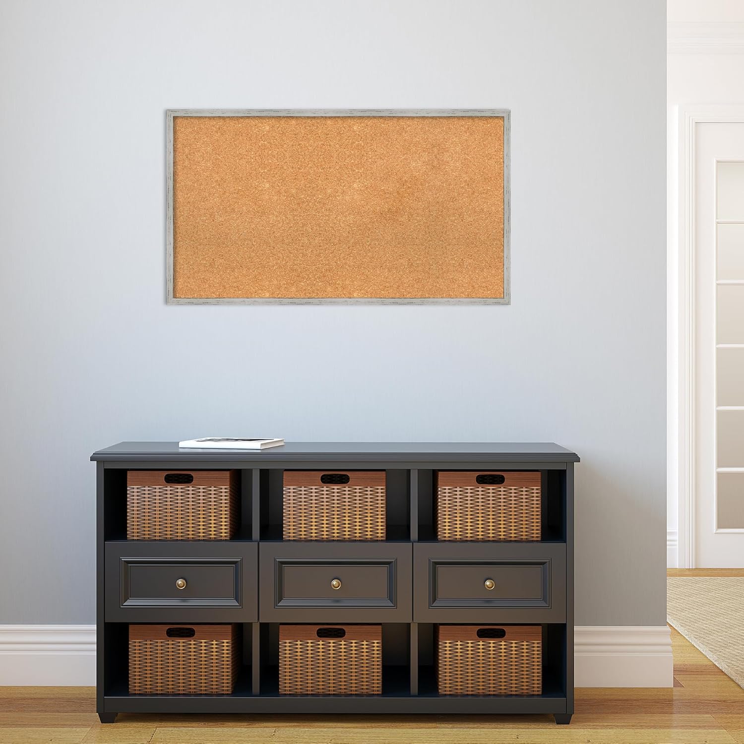 Amanti Art Natural Cork Board for Wall, 21x37 Vision Board with White Frame, Large Corkboard Office Decor for Home Organization, Cottage Corkboard Pinboard to Display Items for Home Organization in