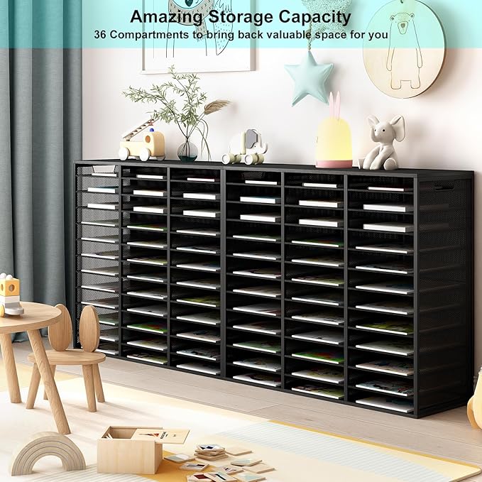 Mail Sorter Adjustable Countertop Mail Holder, Heavy Duty Literature Organizer, Student Mailbox for Classroom, Desktop Bill Paper Organizer for Office Home School, 36 Compartments, Black