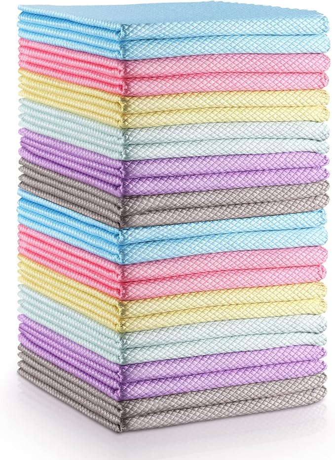 Easy Clean Fish Scale Nanoscale Dish Cloths,Streak Free Miracle Microfiber Cleaning Cloths for Kitchen,Counter,Washing Dish,Window,Mirror,Glass Lint Free Polishing Rag,All-Purpose,Reusable,Pack of 24
