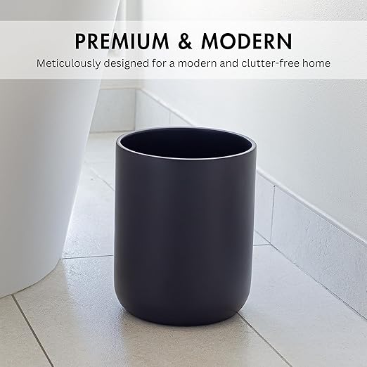 Matte Black Round Compact Trash Can Mini, 2 Gallons / 7.5L Garbage Bin, Tiny Wastebasket for Bathrooms, Office, Under Desk, Bedroom, Laundry Room, Kitchen, Kids Room, and Dorm