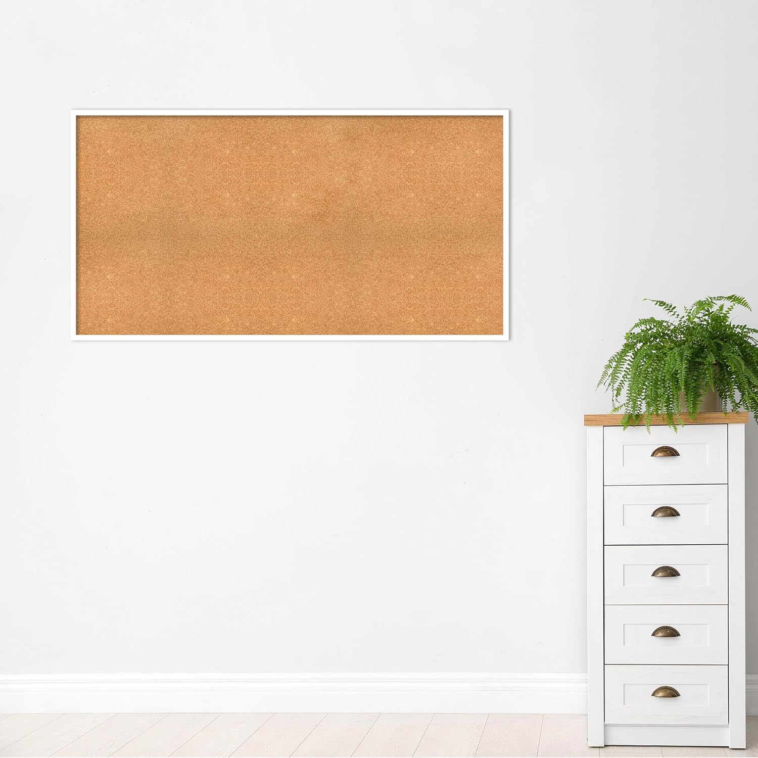Amanti Art Natural Cork Board for Wall, 31x59 Vision Board with White Frame, Oversize Corkboard Office Decor for Home Organization, Modern Corkboard Pinboard to Display Items for Home Organization in