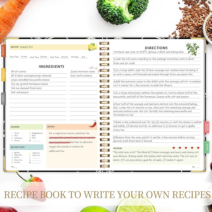 GOLDPEI Blank Recipe Book to Write in Your Own Recipes, Blank Cookbook with 175 Pages for Family Cooking Lover, Recipe Notebook with Tab Sticker Sheets, Recipe Journal, Hardcover, 7.5" x 9.5"