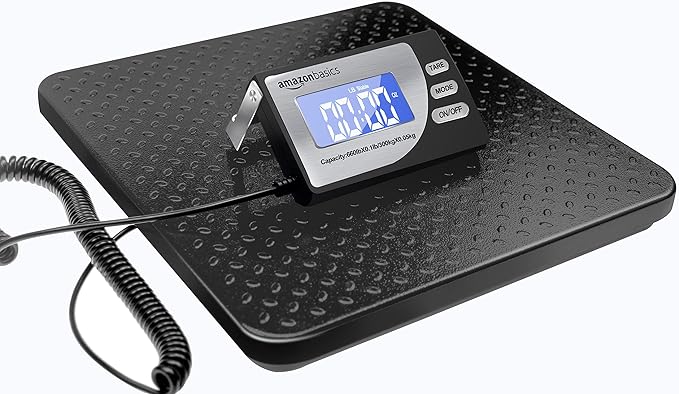Amazon Basics Digital Postal Scale, Heavy Duty Weighing Platform for Packages, Shipping, 660 lb Capacity, 1 Ounce Readability, Portable, Black