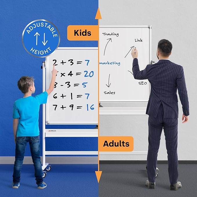 Rolling Dry Erase Board 48 x 36 - Large Portable Magnetic Whiteboard with Stand - Double Sided Easel Style Whiteboard with Wheels - Mobile Standing White Board for Office, Classroom & Home