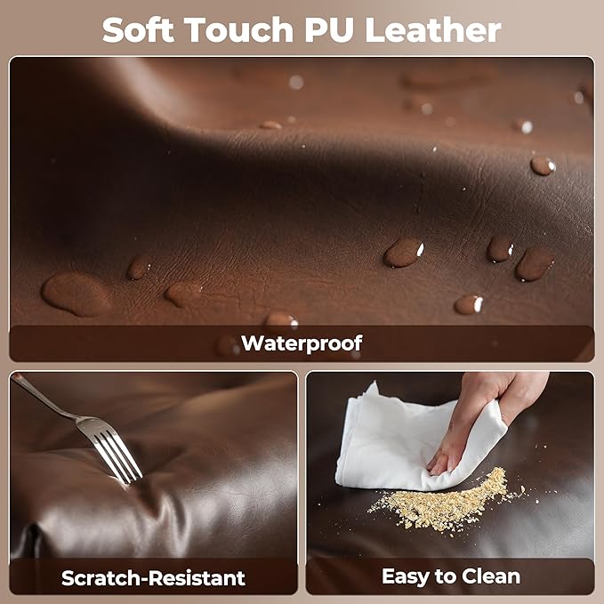 ovios Ergonomic Home Office Chair, Mid-Century Modern Faux Leather Chairs with Thickened Cushions, Comfy High Back Swivel Rolling Executive Computer Armchair (Dark Brown, PU Leather)