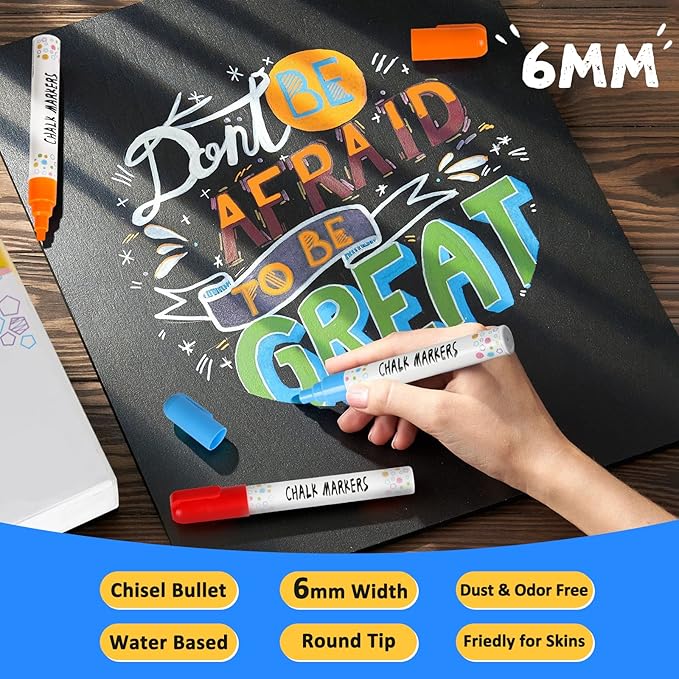 Anyo 12 Pack Window Markers for Cars, Liquid Chalk Markers with 6mm 3 in 1 Nib Bold Tip, Metallic & Neon Color Wet Erase Window Paint for Glass Washable, Glass, Mirror, Blackboard, Bistro, Menus