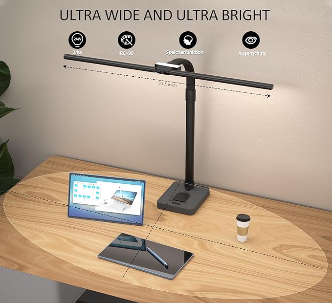 Double Head LED Desk Lamp, Architect Desk Lamps for Home Office, 24W Brightest Workbench Office Lighting-5 Color Modes and 5 Dimmable Eye Protection Modern Desk Lamp (Black-Desktop, Big)