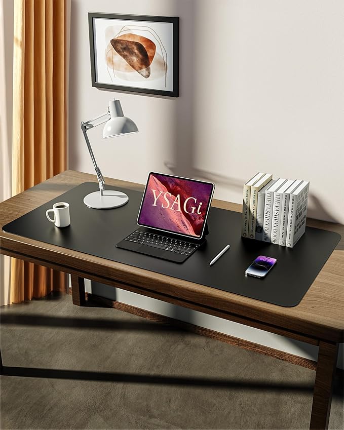 YSAGi Leather Desk Protector, Non-Slip Large Mouse Pad, Waterproof PU Laptop Mat Table Pad for Office and Home (90 x 43 cm, Black)