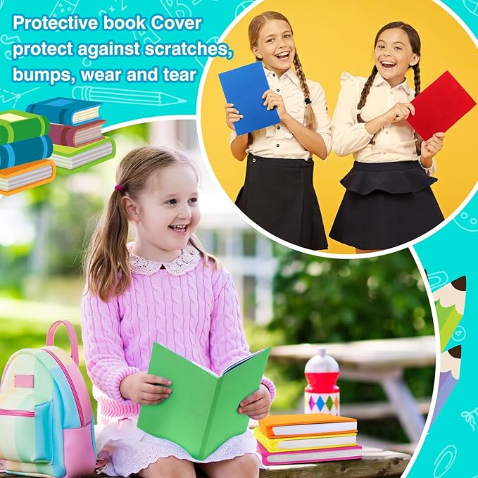 Sherr 14 Pack Stretchable Jumbo Book Sleeve Covers 14.5 x 9 Inch Stretchable Book Covers Fabric Book Cover Protector Reusable Book Cloth for Classroom Most Hardcover Book About 9 x 12 Inch