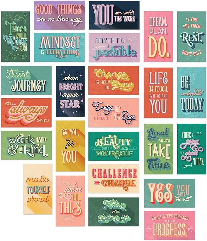 Vintage Word Art Mini Quote Cards / 2" x 3.5" Flat Business Card Size / 50 Uplifting Cards / 25 Small Motivational Encouragement Card Designs/Made In The USA