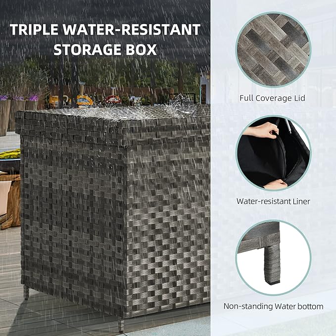 YITAHOME 230 Gallon Deck Box, XXL Wicker Outdoor Storage Box, All-Weather Storage Organizer for Patio Furniture, Outdoor Cushions, Pool Storage and Garden Tools (Grey)